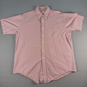 Brooks Brothers Seersucker Shirt Mens Large Red White Striped Button Down Cotton